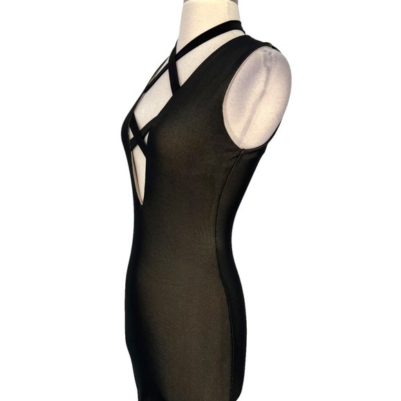 Cefian Metallic Mesh Bodycon Strappy Dress Black Gold Size Large NWT - Picture 5 of 9